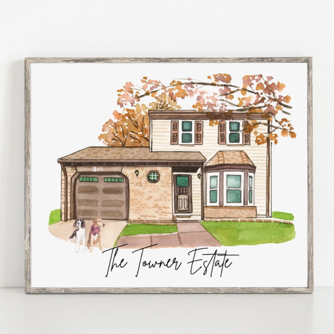 Hand-painted custom house portrait in watercolor, great for anniversaries or new homeowners
