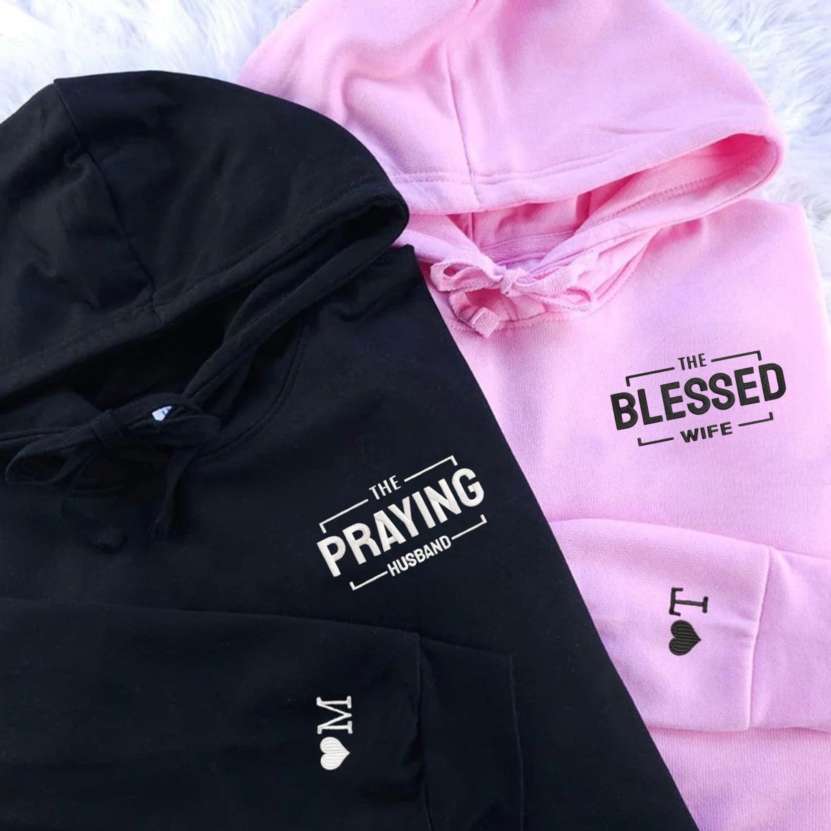 Brown hoodie featuring "The Blessed Wife" text and custom "A" initial.
