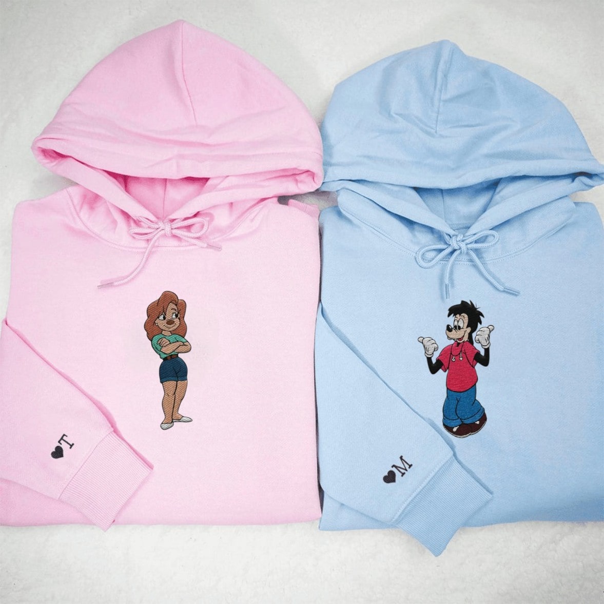 Custom couple hoodie set with Max Goof and Roxanne designs