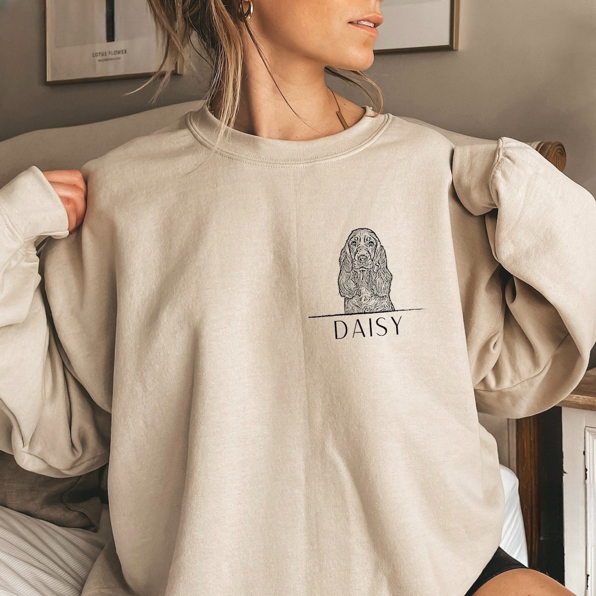 Cozy personalized sweatshirt for pet owners with pet portraits.
