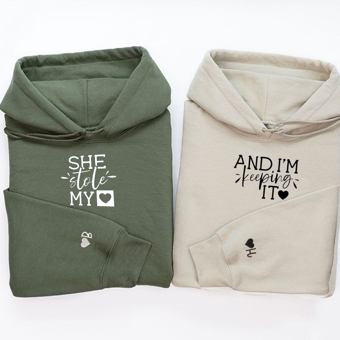 Matching hoodies for couples featuring heartwarming text