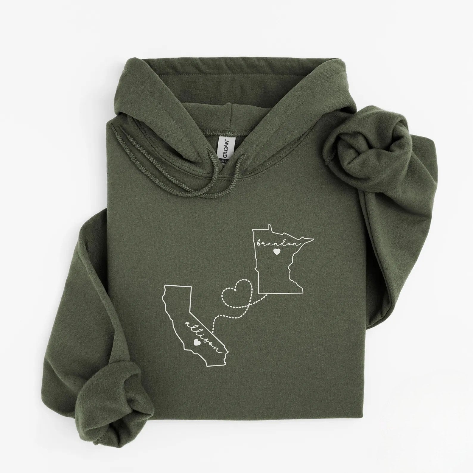 State-to-state sweatshirt for couples or friends celebrating their bond across miles.