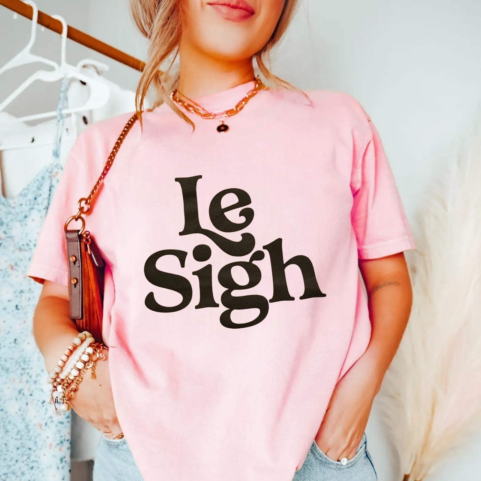 Pink Tee with "Le Sigh" 