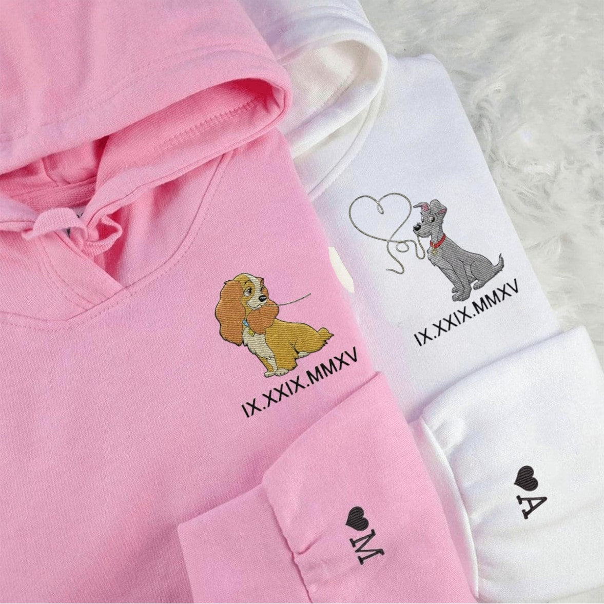 Personalized date hoodie with iconic Disney-inspired couple design