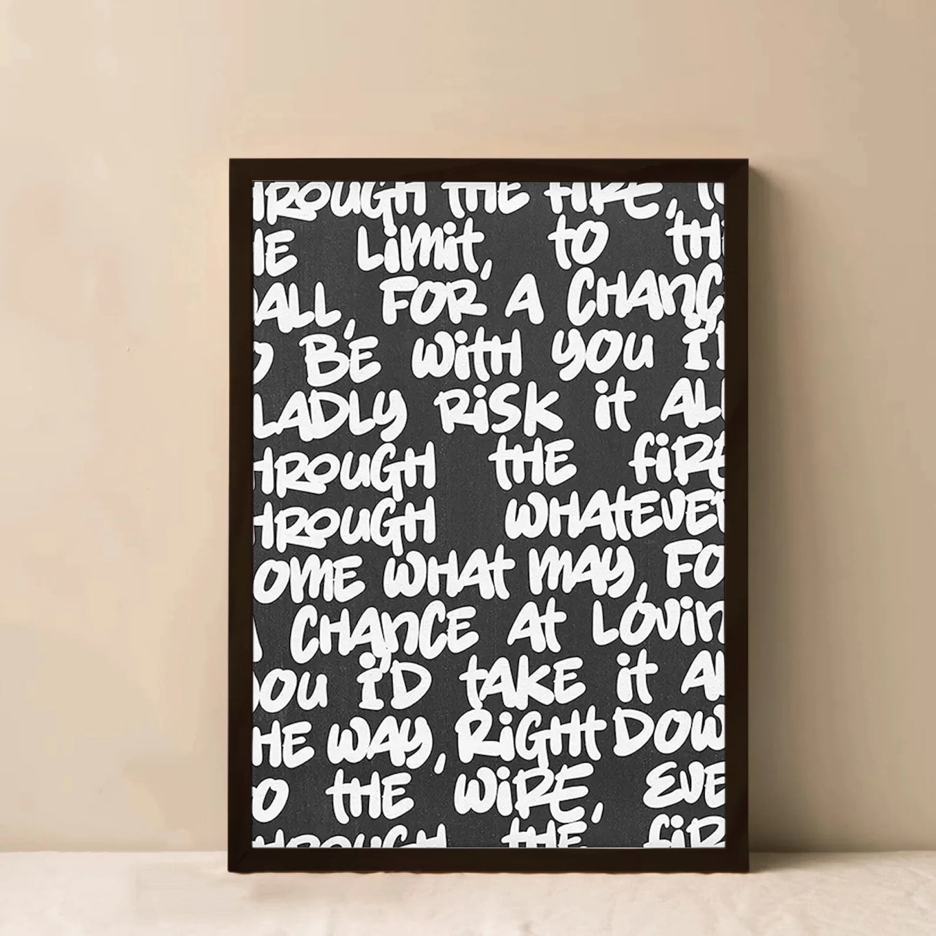 Minimalist custom canvas with striking black and white text.