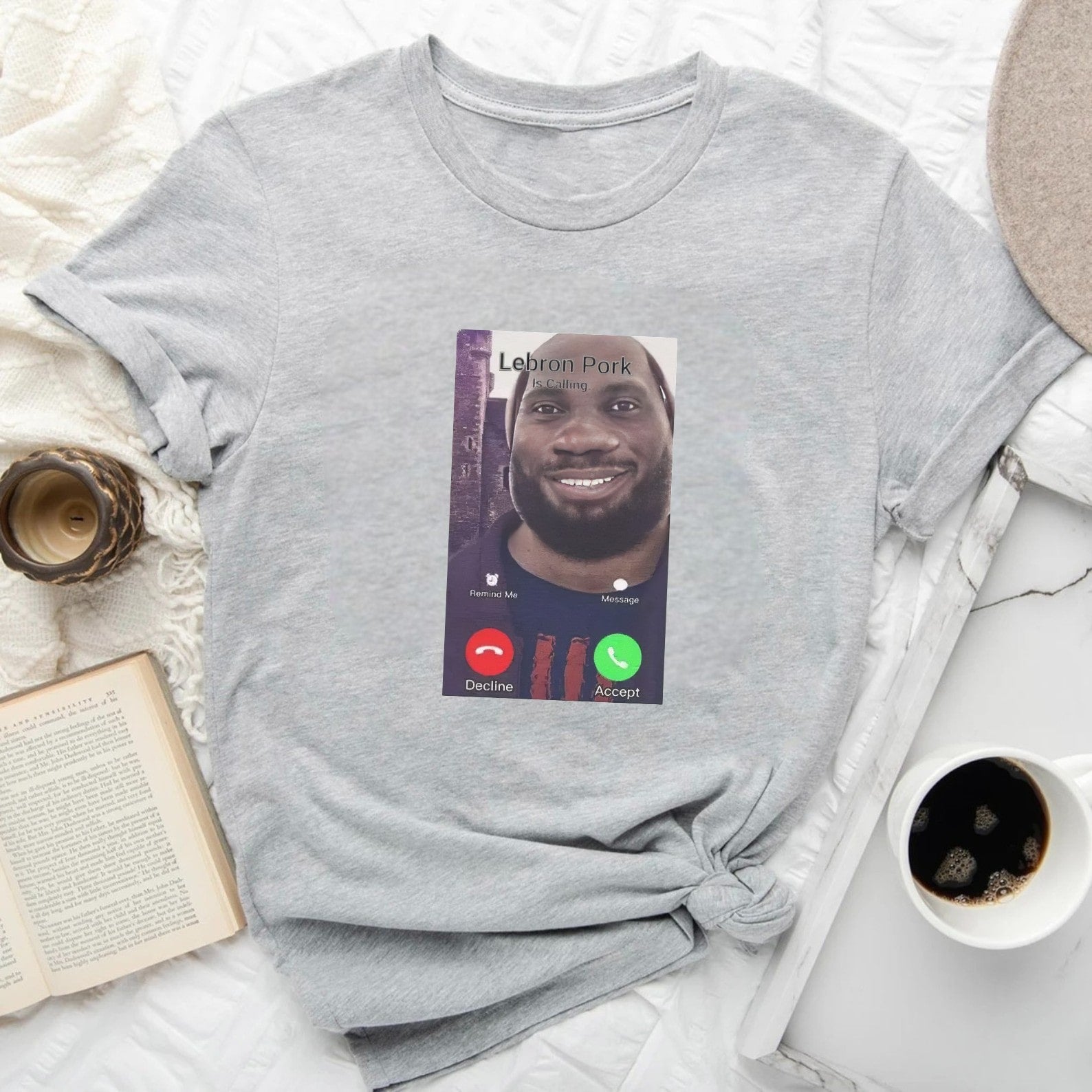 Gray t-shirt with ‘Lebron Pork is Calling’ meme-inspired design