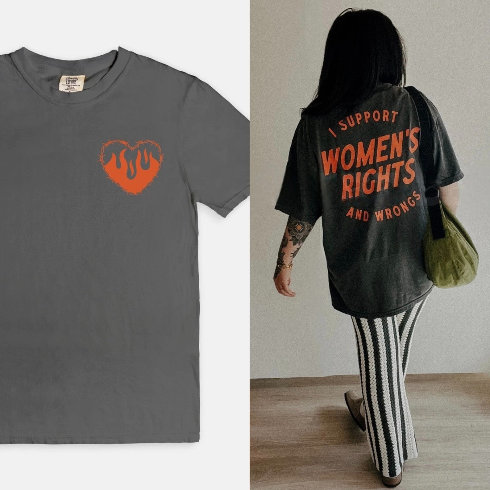 Graphic t-shirt with heart and 'I support women's rights' message