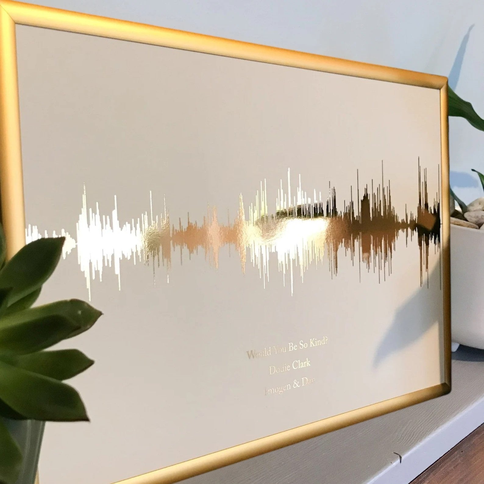 Elegant sound wave art for anniversaries and weddings with foil accents