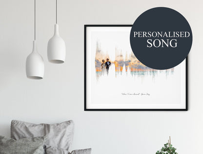 Personalized photo sound wave wall art with custom wedding photo and song
