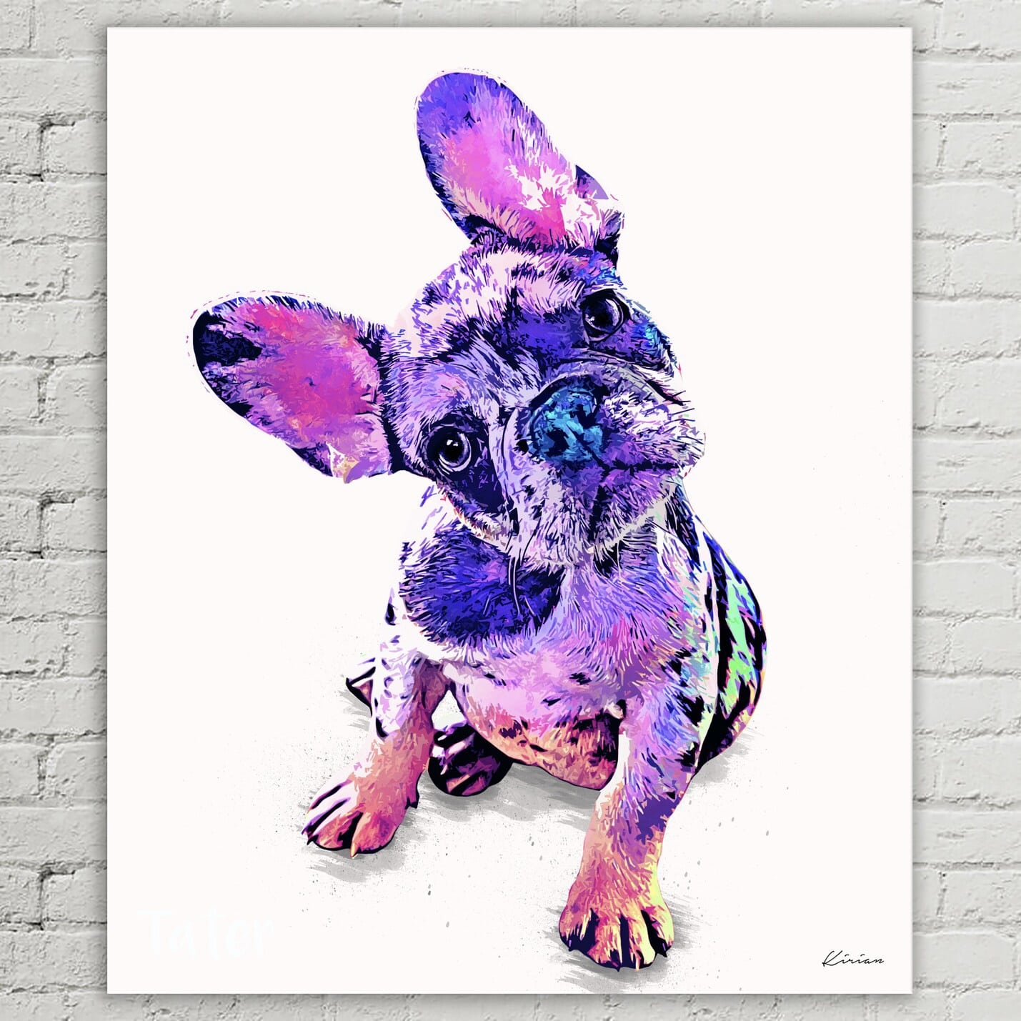 Colorful custom pet pop art portrait of a French Bulldog