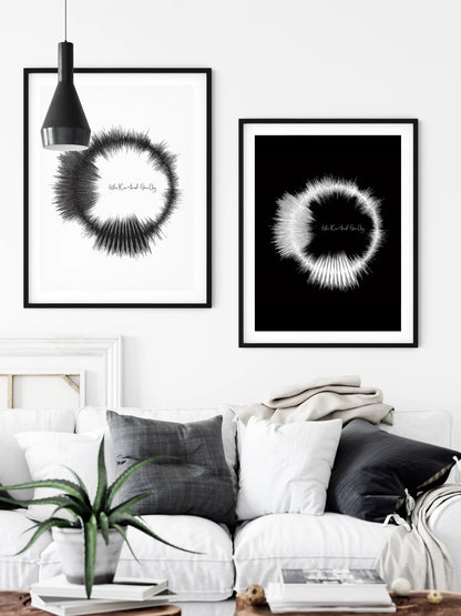 Unique circular sound wave art featuring personalized music, ideal gift for weddings or anniversaries
