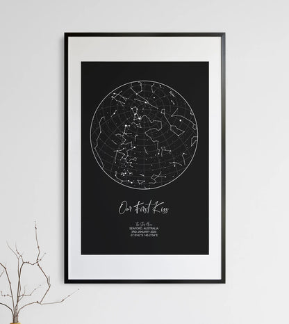 Unique customizable star map wall art, ideal for weddings, first kisses, or anniversaries
