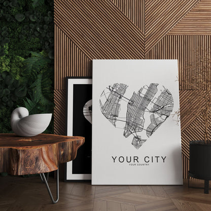 Personalized heart city map wall art with custom location and love story details
