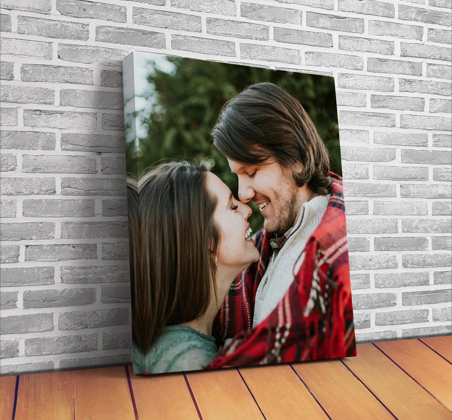 Personalized wall art canvas with romantic couple's photo.