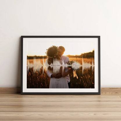 Custom wedding photo sound wave art featuring first dance song, personalized wedding keepsake

