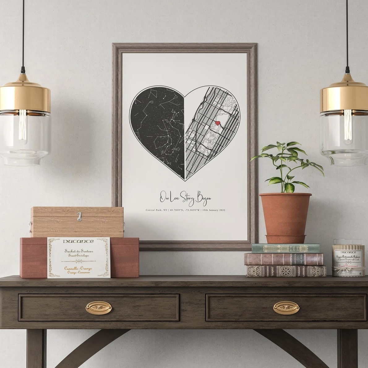 Unique romantic wall art for couples with custom location and date
