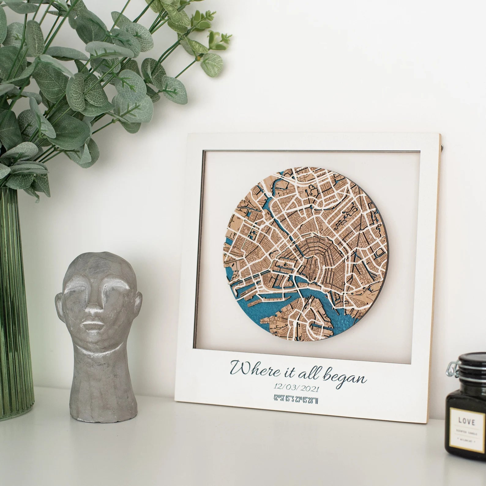 Unique custom map art with meaningful places marked in vibrant colors for a sentimental gift.