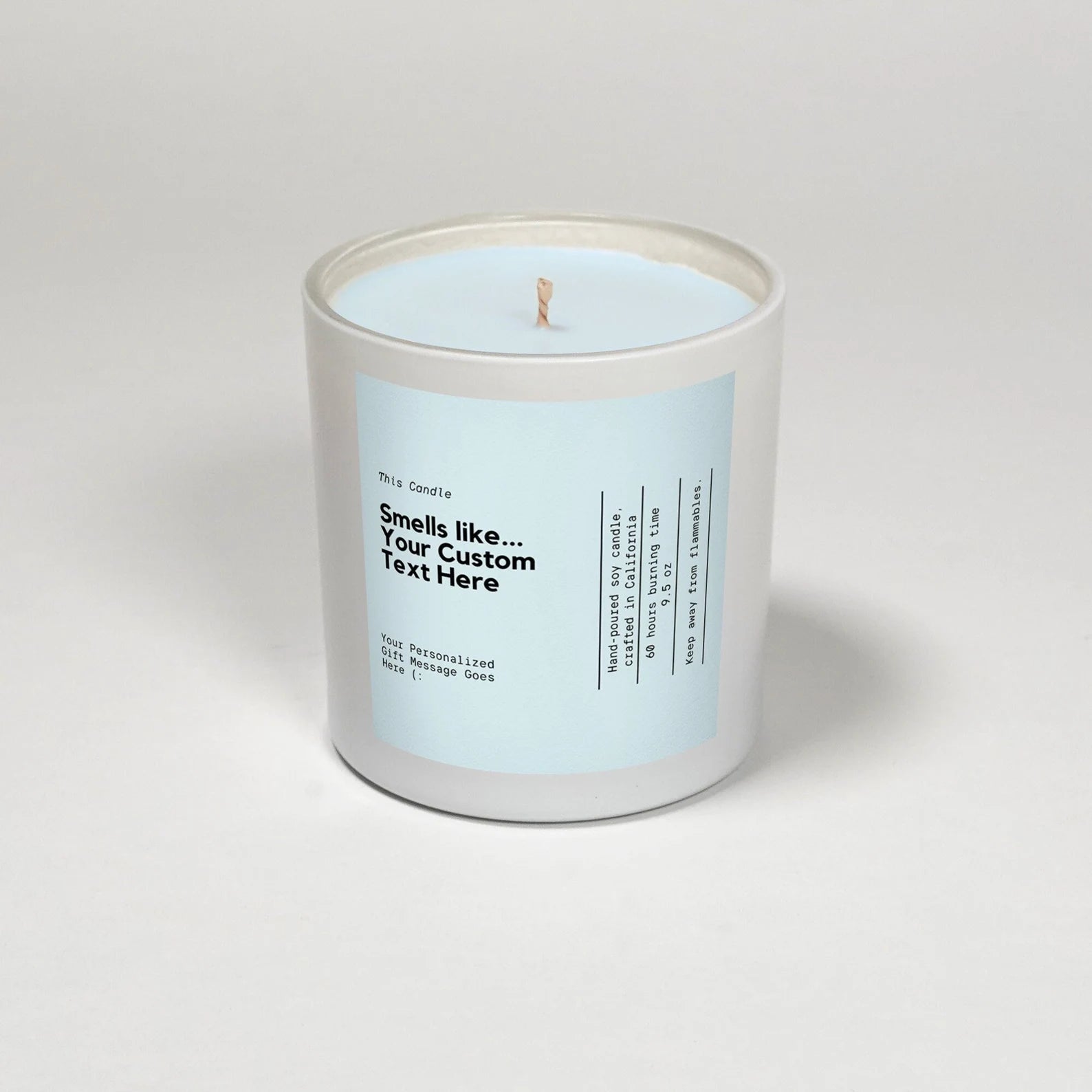 Personalized soy wax candle with custom label