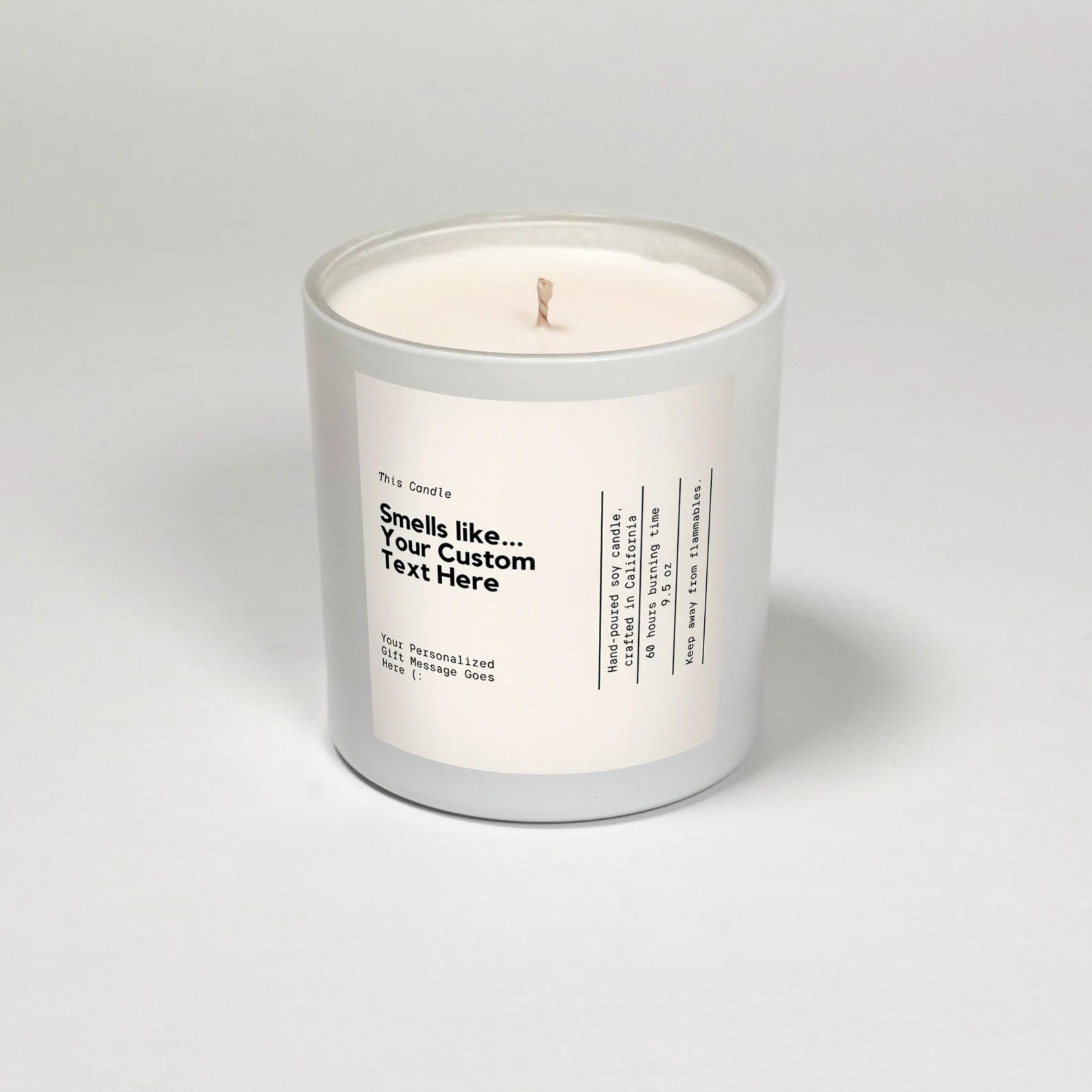 Hand-poured candle with unique customizable label