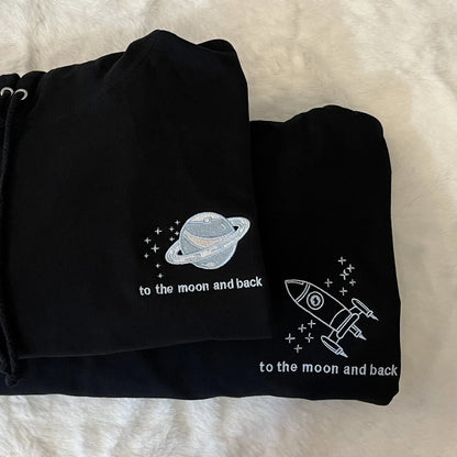 Matching Couple Hoodies - Custom Embroidered Hoodies To The Moon & Back Matching Hoodies For Couples