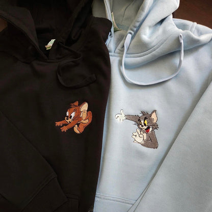 Matching Couple Hoodies designed as customizable hoodies for couples with Tom & Jerry motifs.
