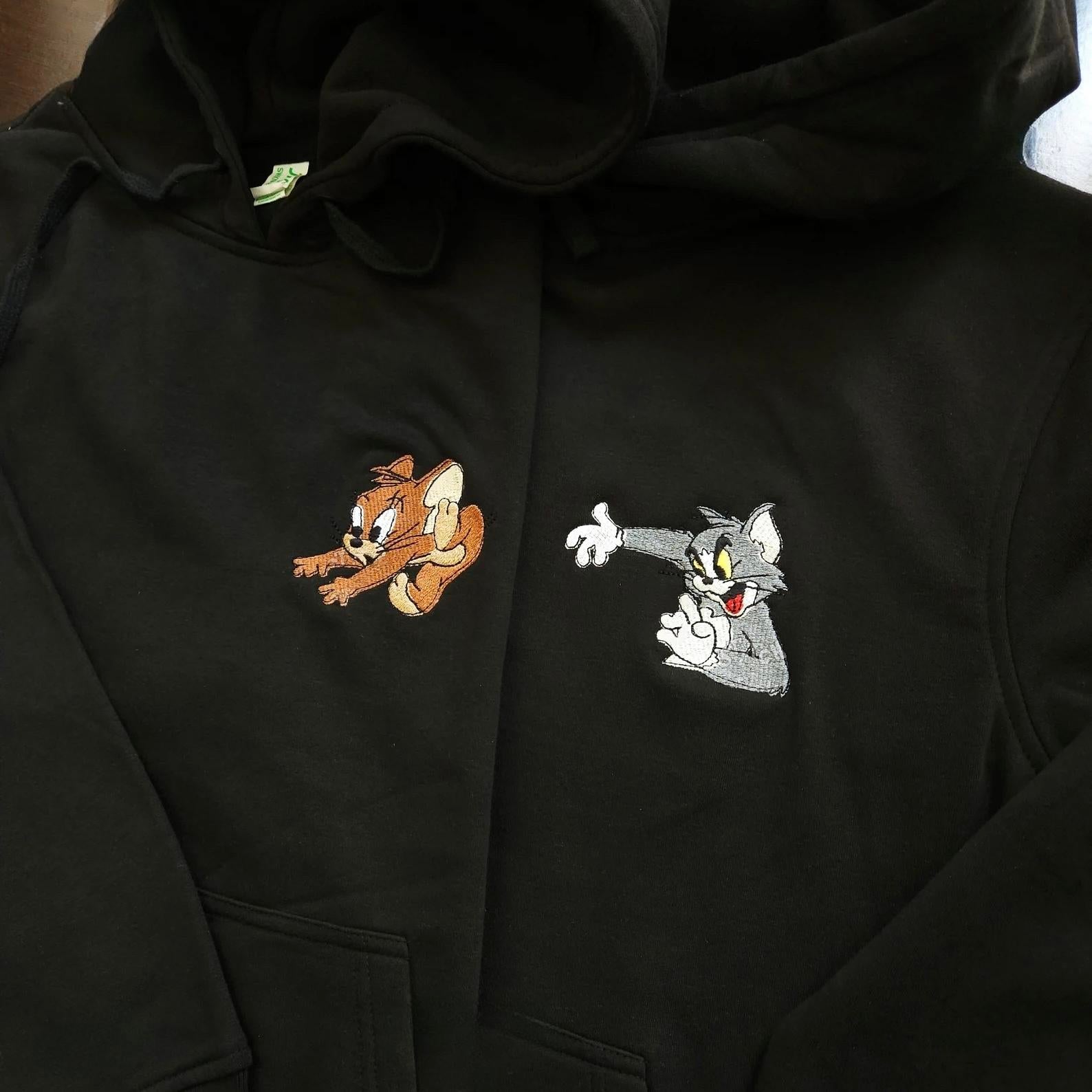 Matching Couple Hoodies perfect as personalized couple hoodies featuring Tom & Jerry embroidery.
