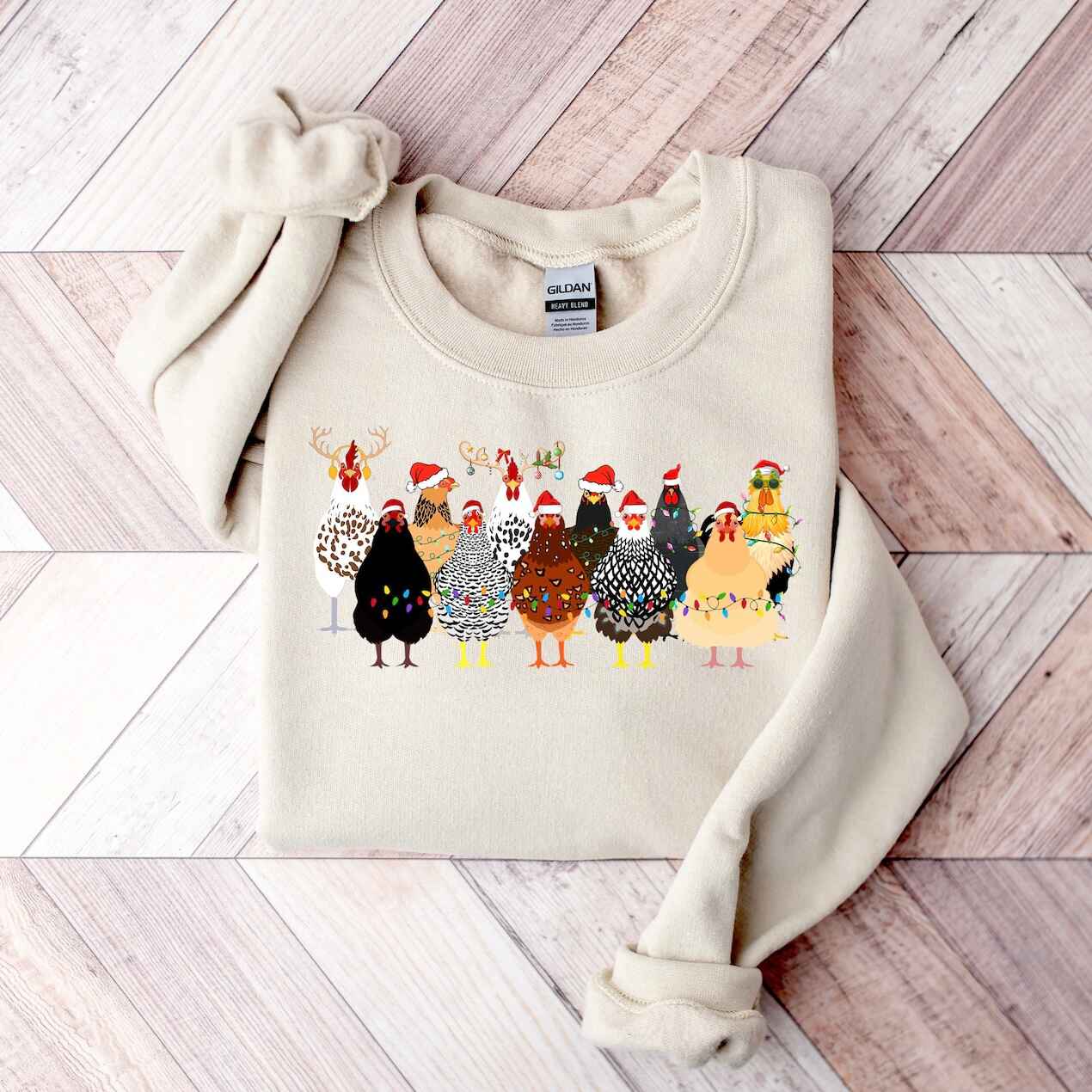 Unique Christmas chicken sweatshirt with festive holiday decor
