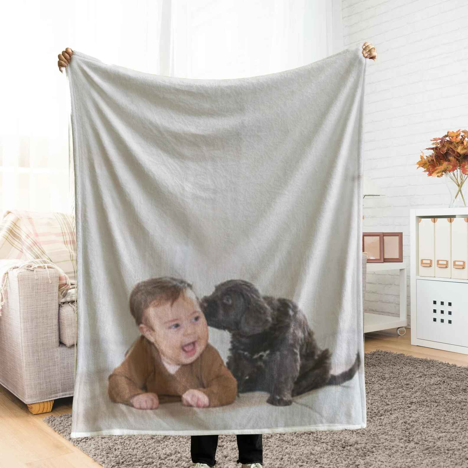 Custom blanket featuring a dog photo for pet lovers.
