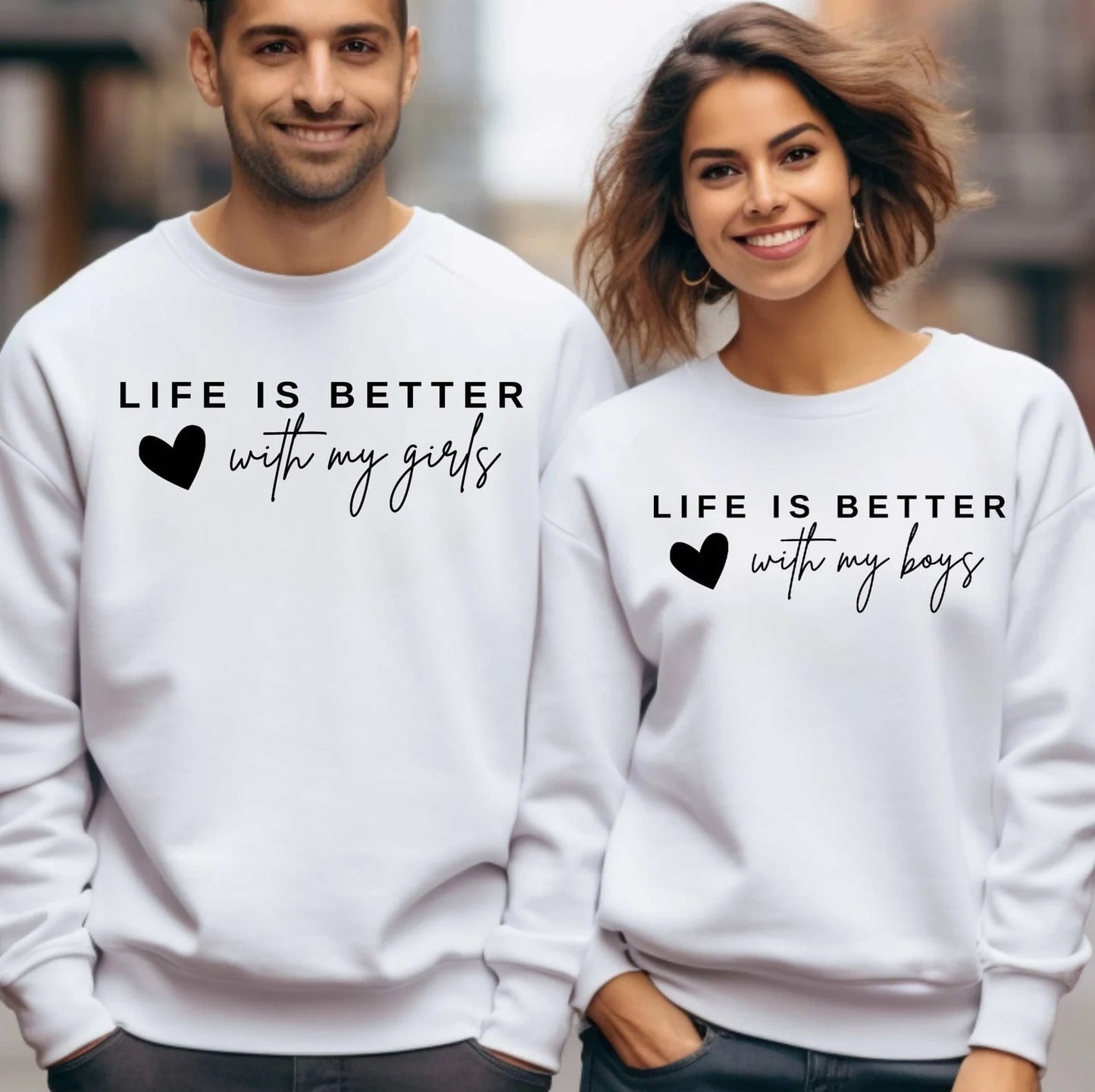 Matching Couple Hoodies featuring "Life is Better with My Girls/Boys" designs for perfect couples matching hoodies.