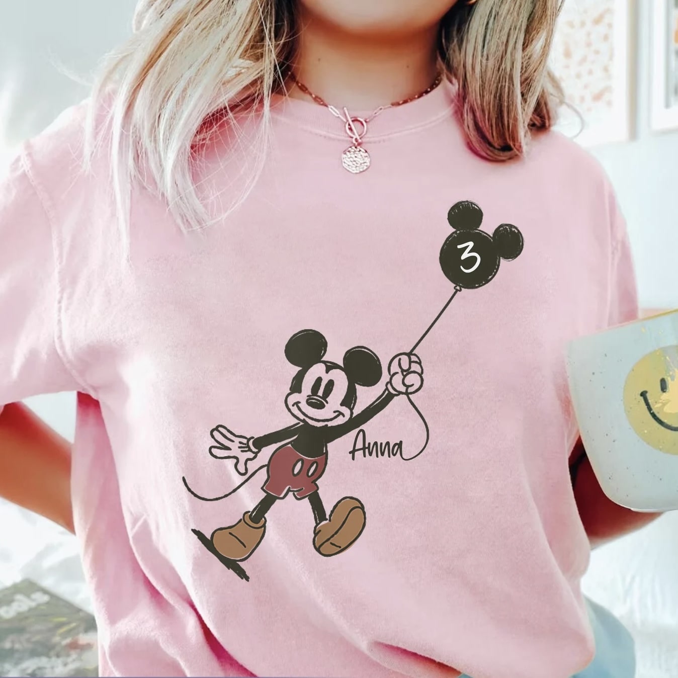 Mickey Mouse balloon birthday t-shirt for kids with age and name design