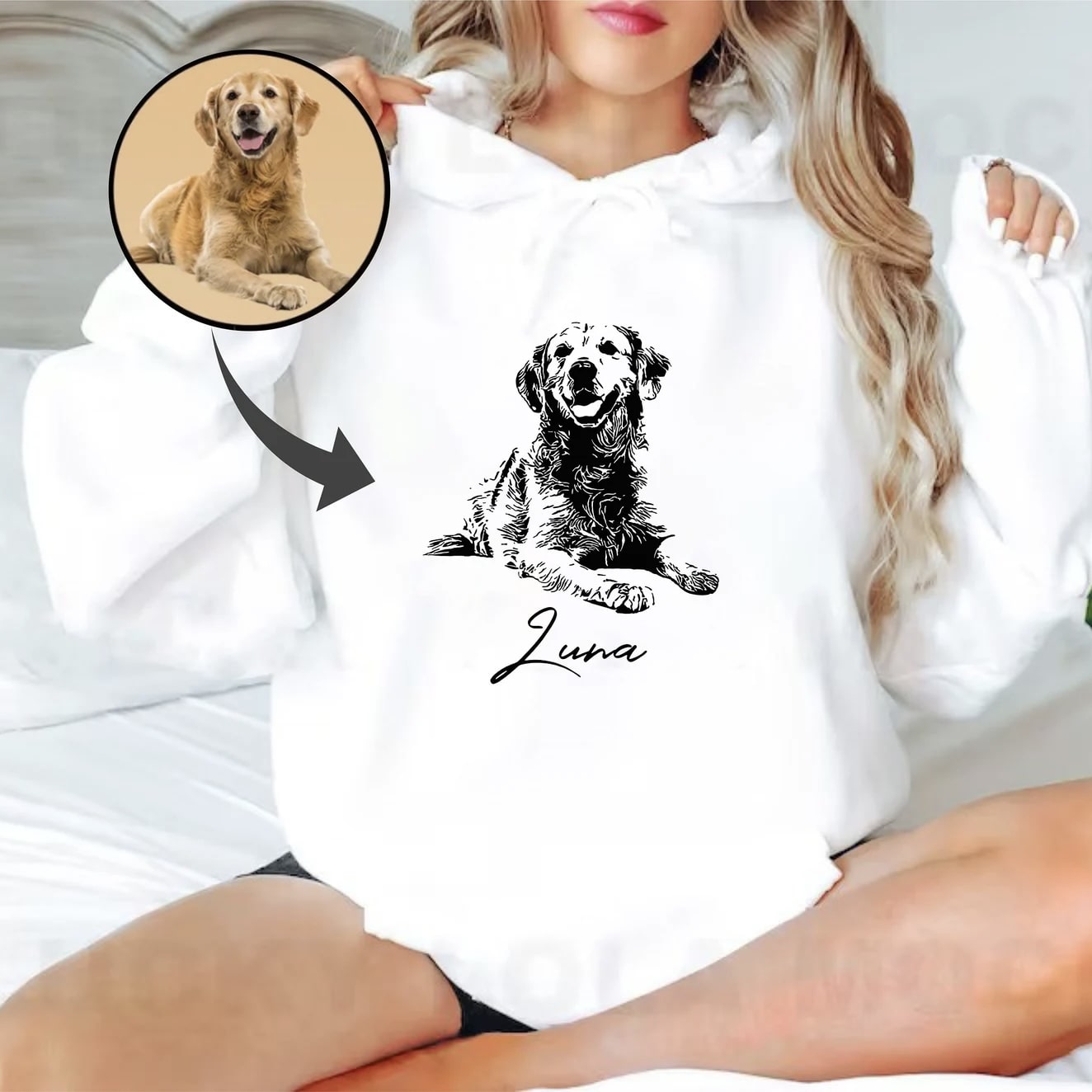 High-quality pet portrait hoodie with embroidered details