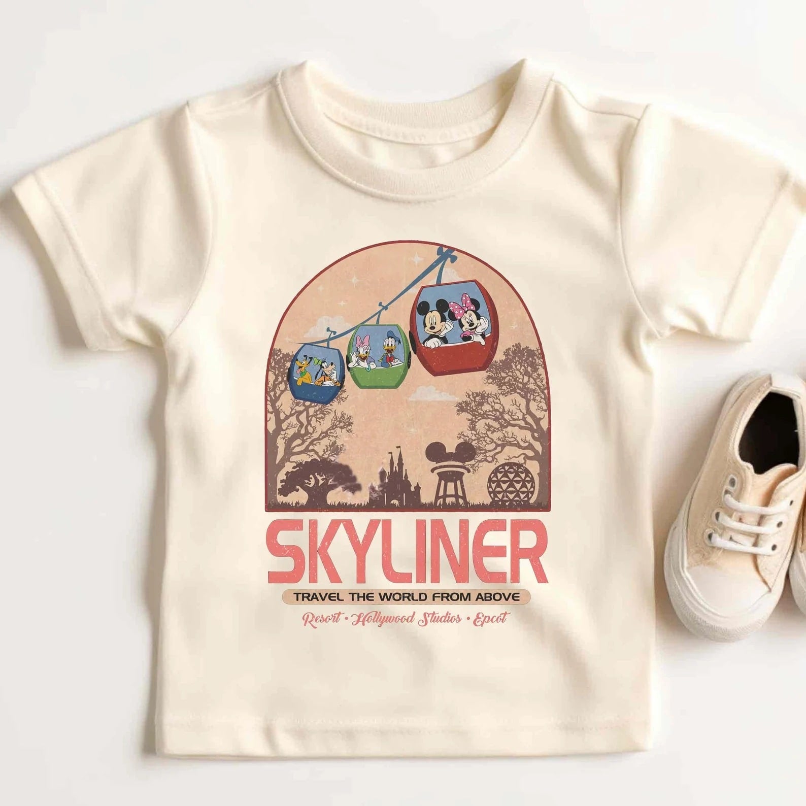 Mickey and Friends Skyliner-inspired shirt with vintage theme