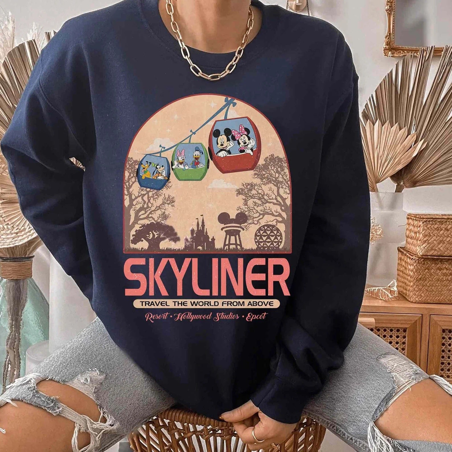 Vintage Mickey and Friends Skyliner t-shirt featuring Disney characters