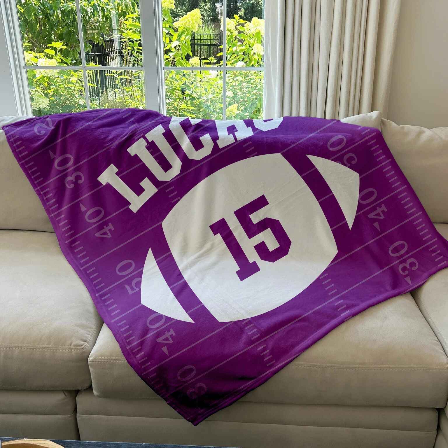 Personalized Football Blanket with Name and Jersey Number - Custom Sports Throw