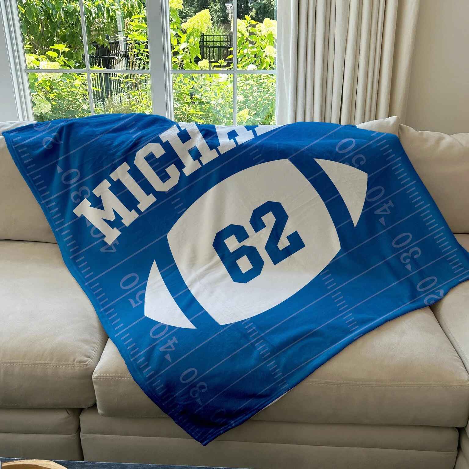 Personalized Football Blanket with Name and Jersey Number - Custom Sports Throw