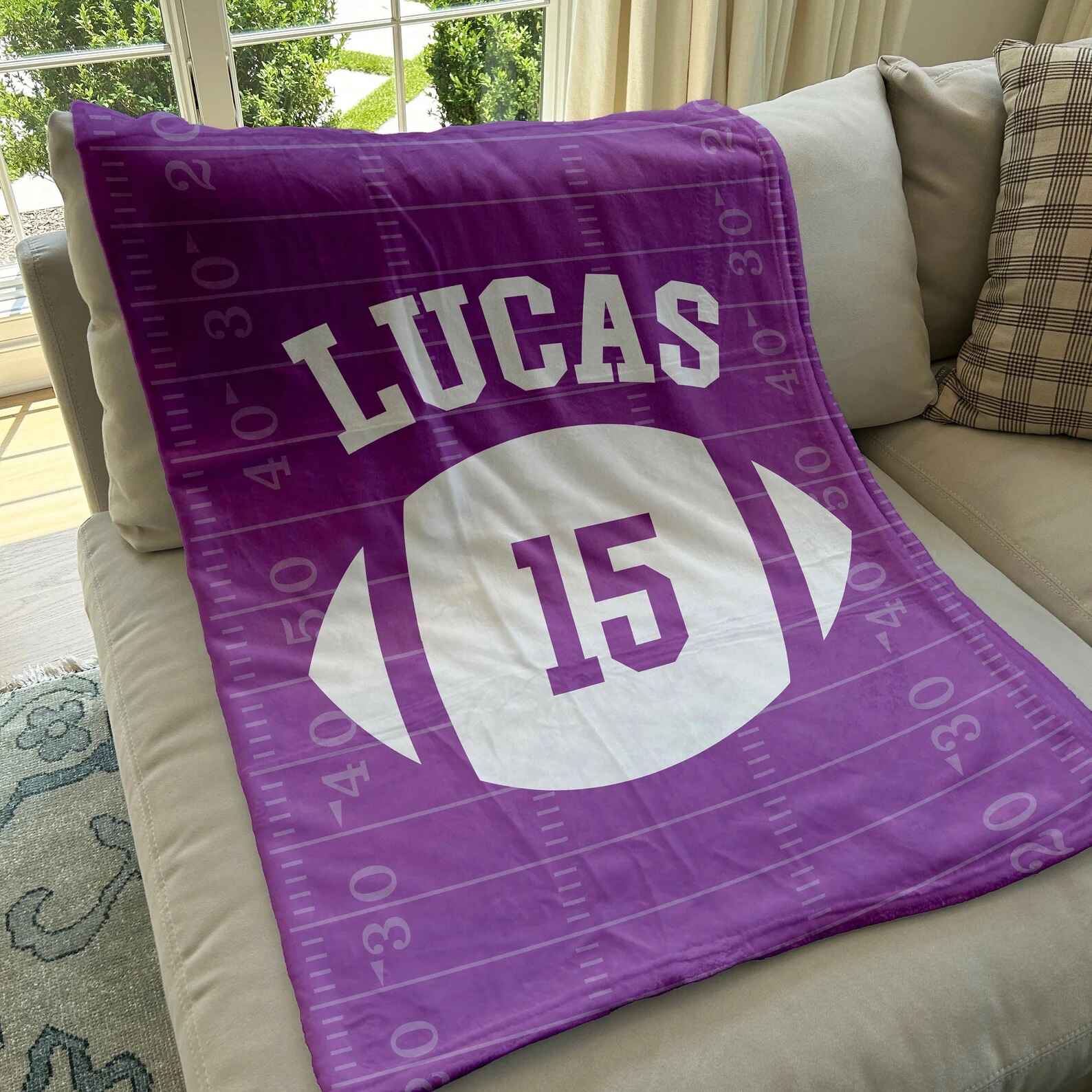 Personalized Football Blanket with Name and Jersey Number - Custom Sports Throw