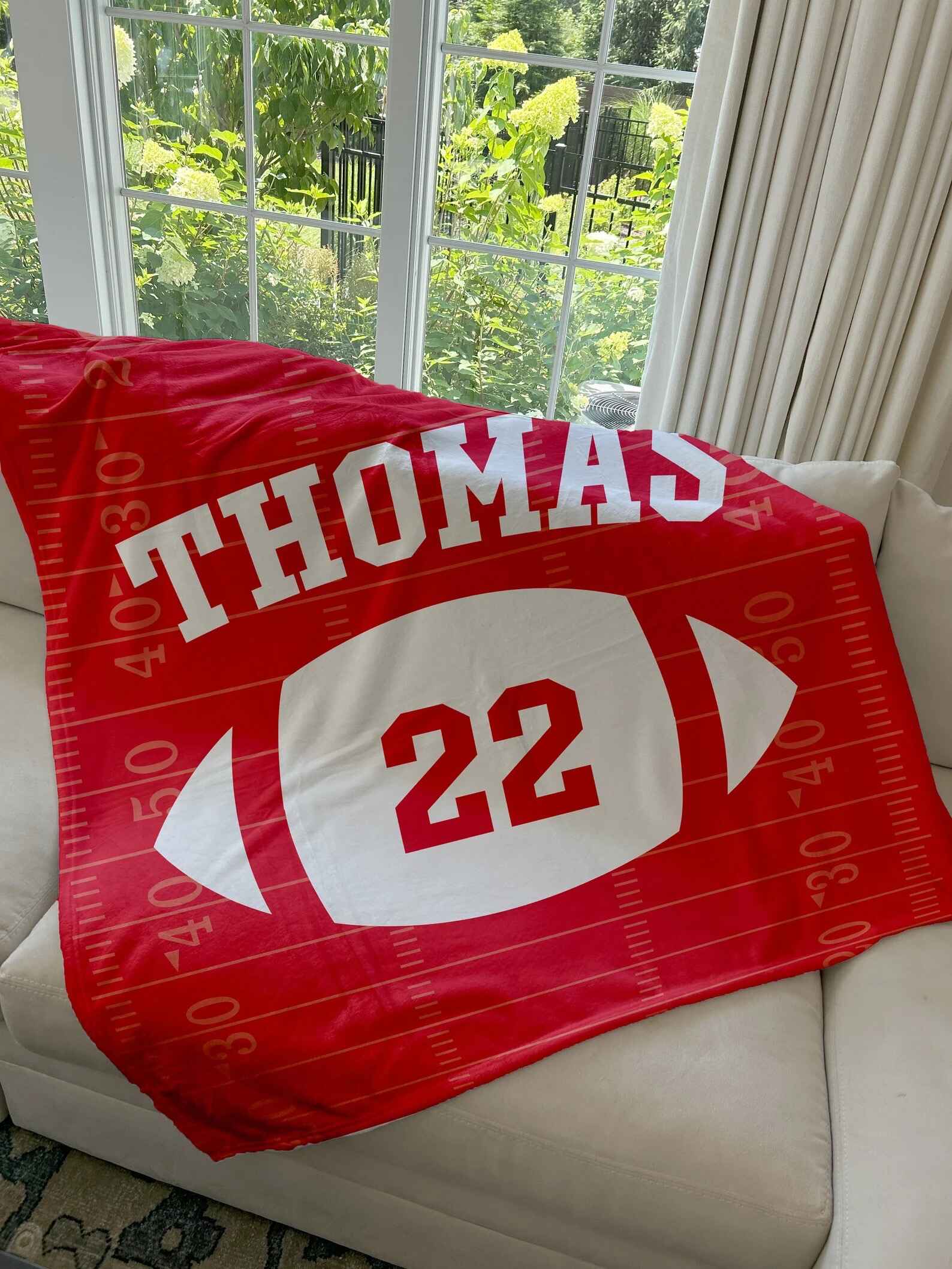 Personalized Football Blanket with Name and Jersey Number - Custom Sports Throw