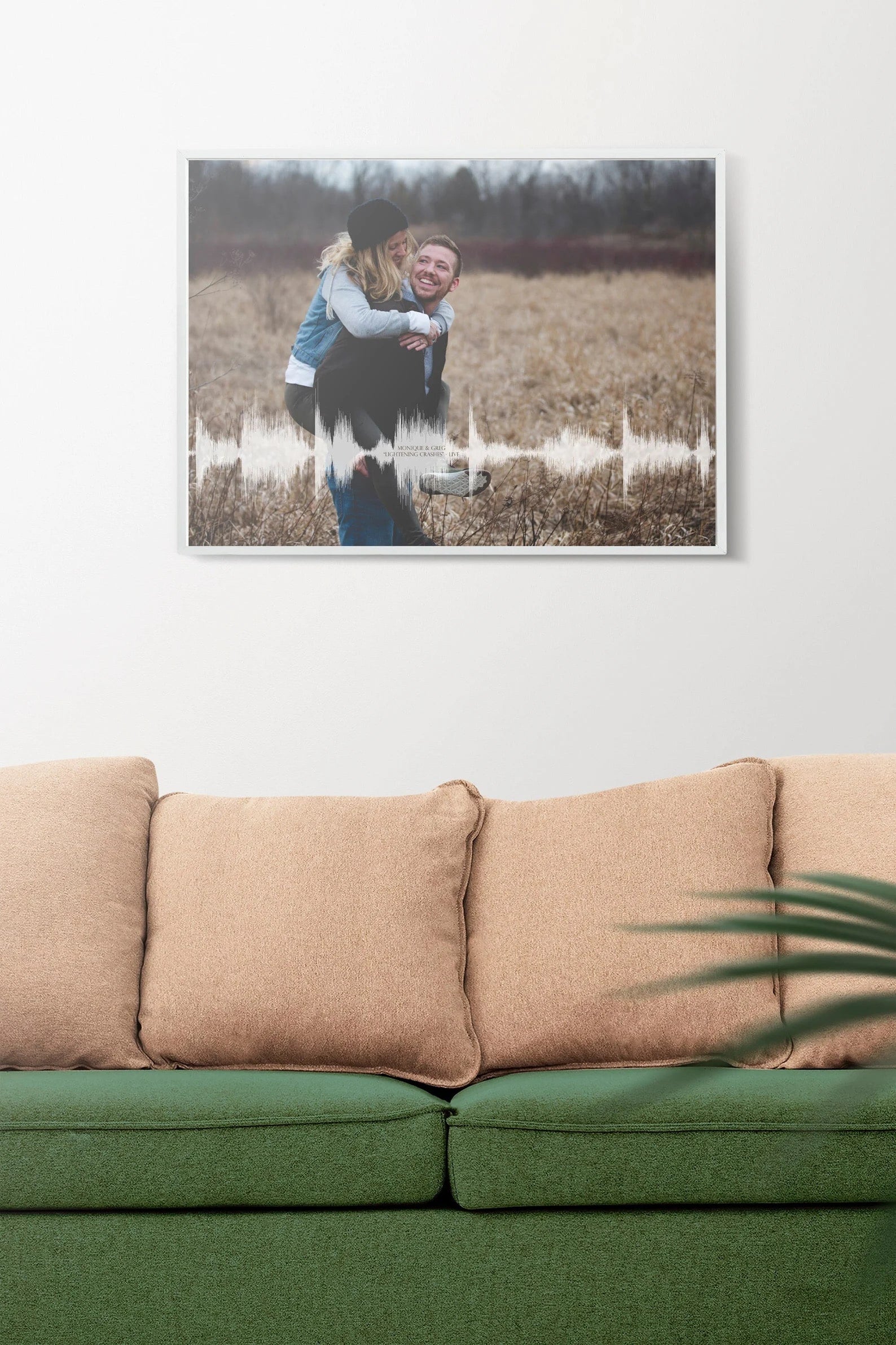 Custom sound wave art with wedding photo and song, perfect for newlyweds or anniversaries






