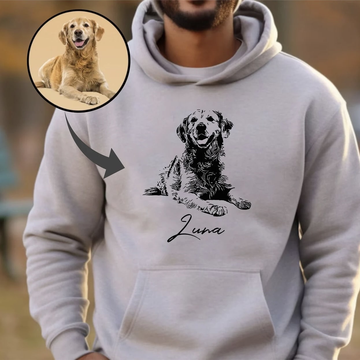 Comfortable gray hoodie with custom dog design