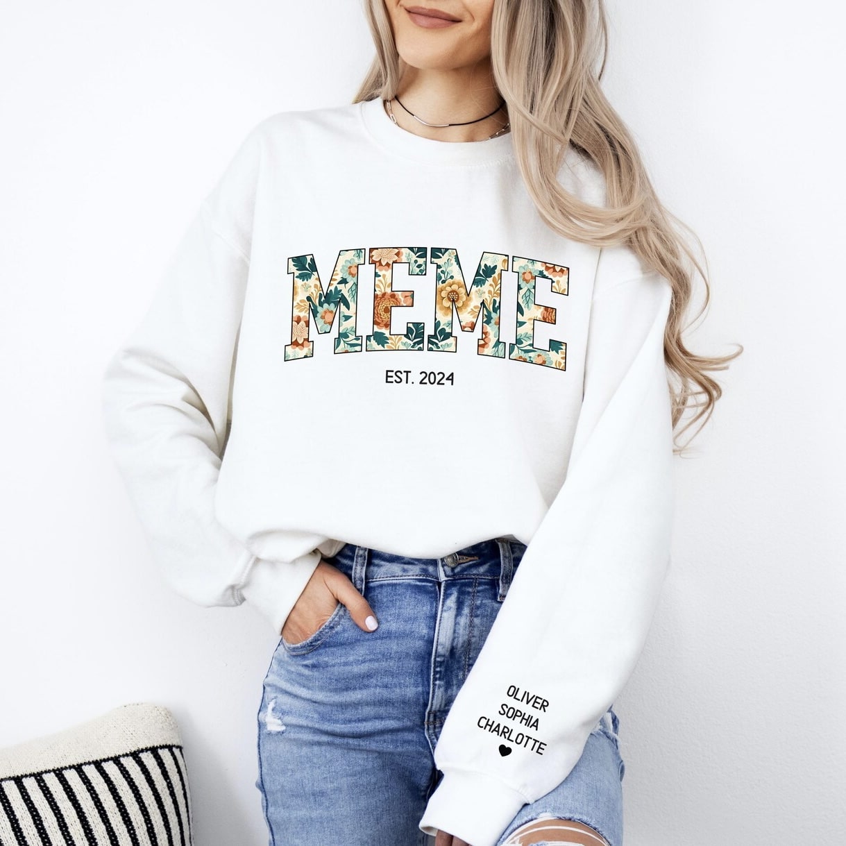 Unique floral-letter sweatshirt for family milestones and special occasions.