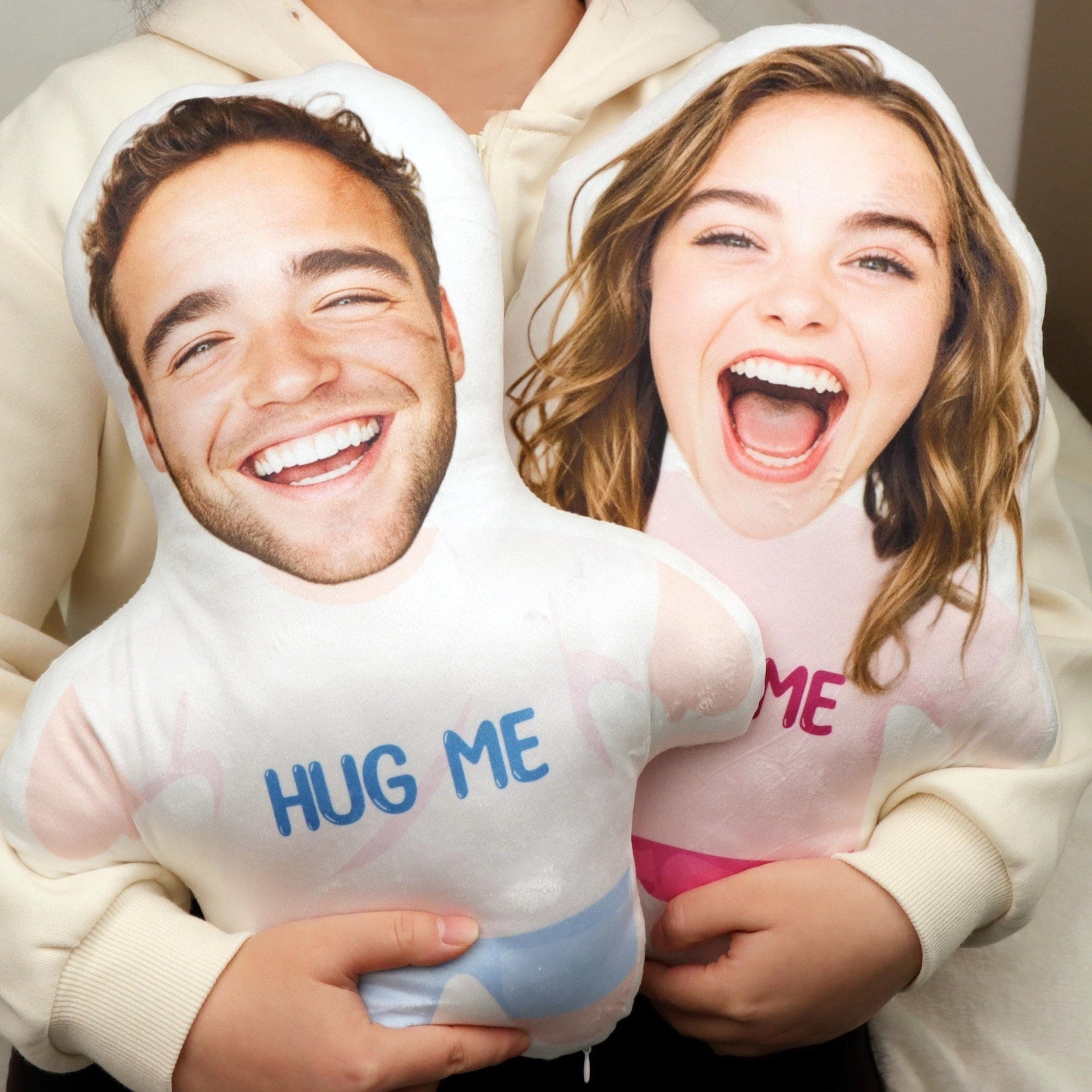 Personalized Hug Me pillow with custom photo and vibrant design