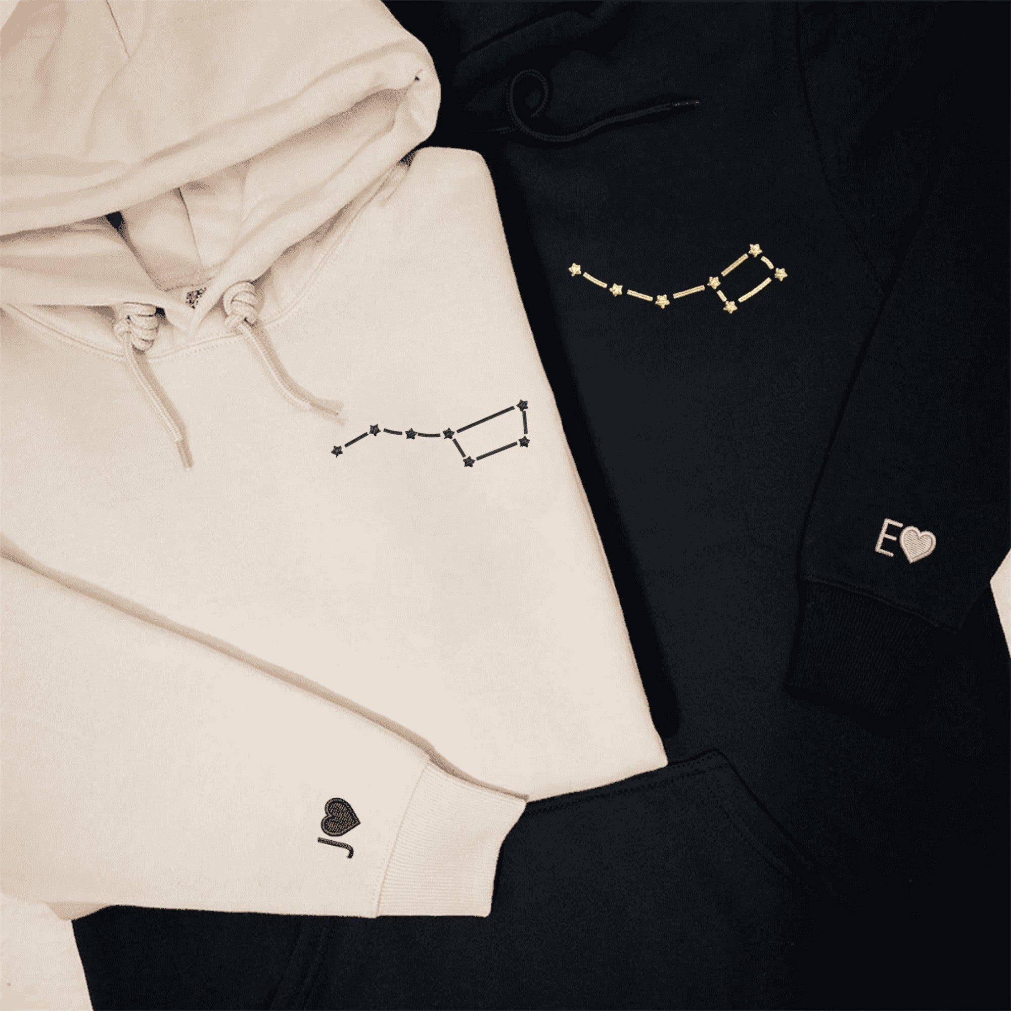 Big and Little Dipper embroidered hoodies symbolizing eternal love.
