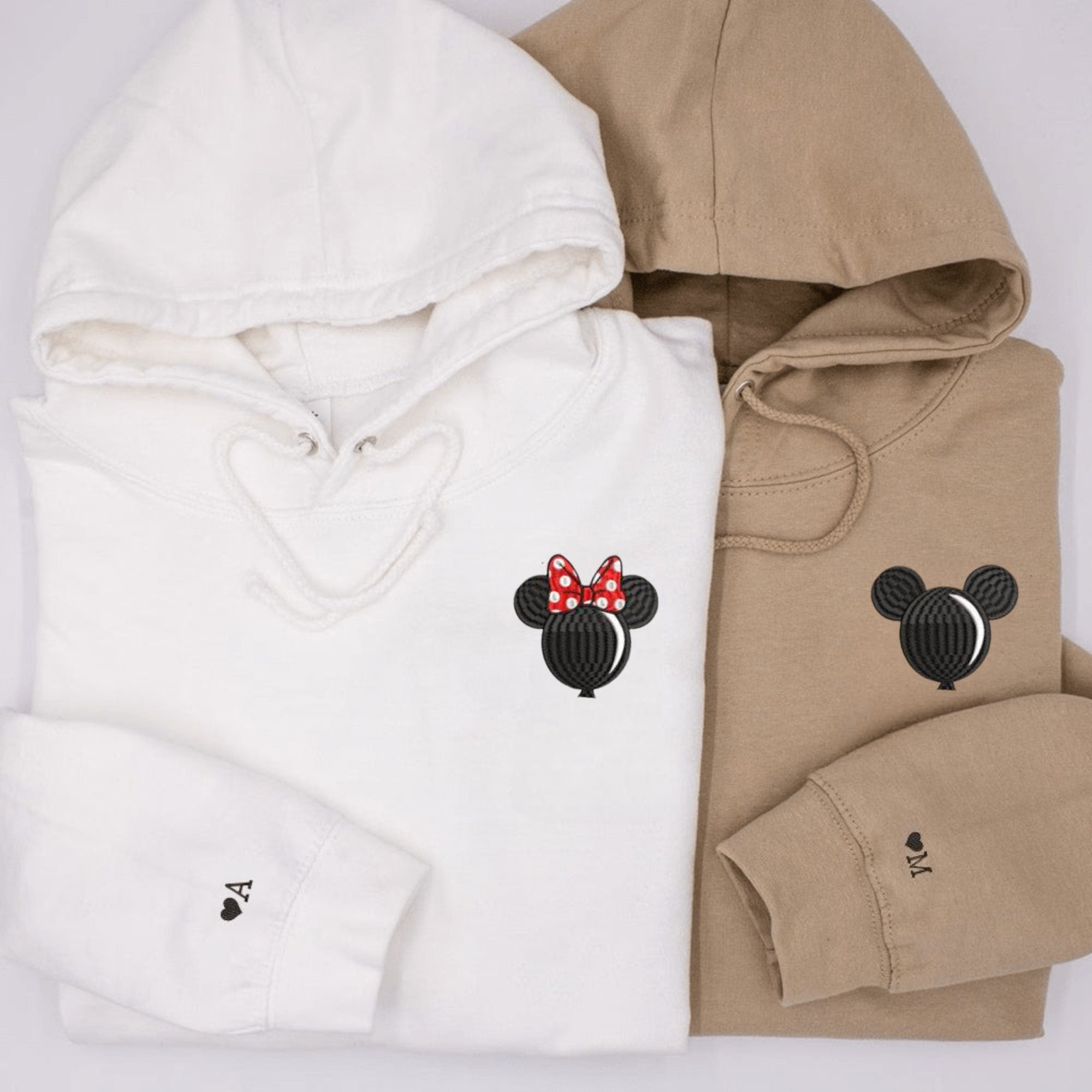 Cute embroidered couple hoodies with mouse ear balloon