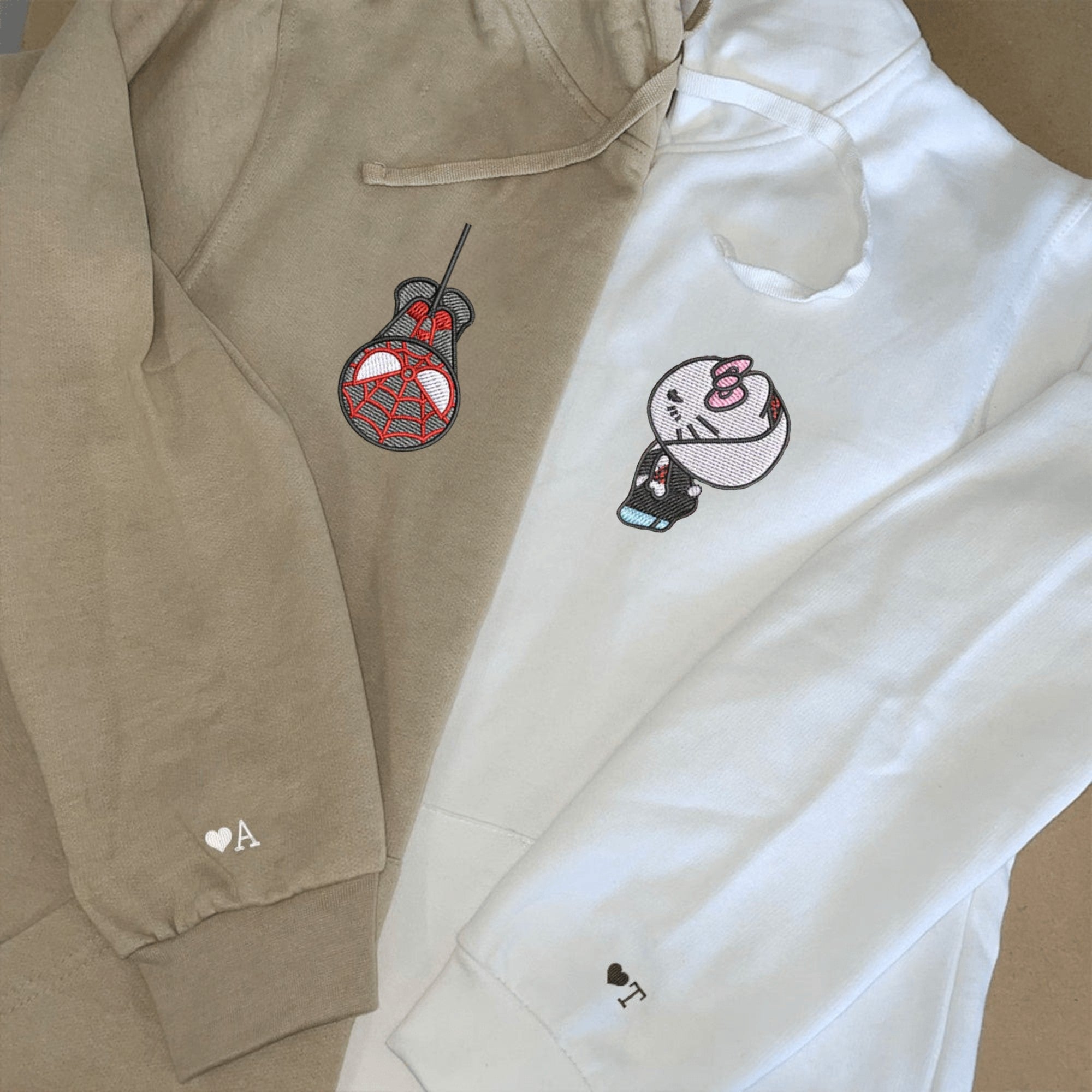 Hello Kitty and Spiderman embroidered couple hoodies

