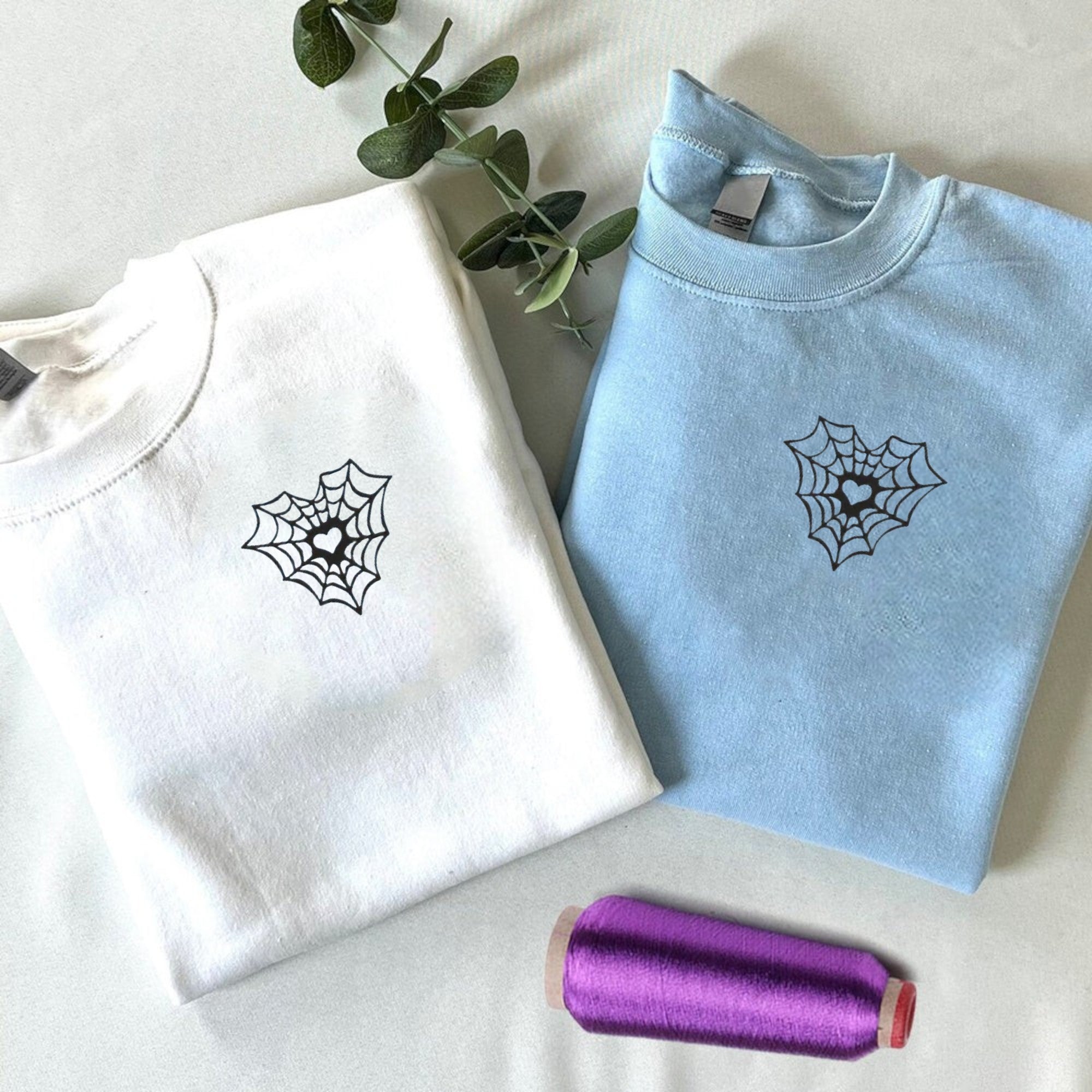 Personalized spiderweb heart embroidered hoodies for couples