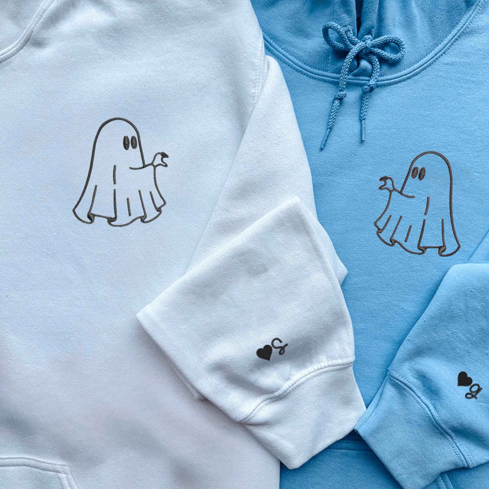 Matching Couple Hoodies featuring cute couples matching hoodies with a ghost design.
