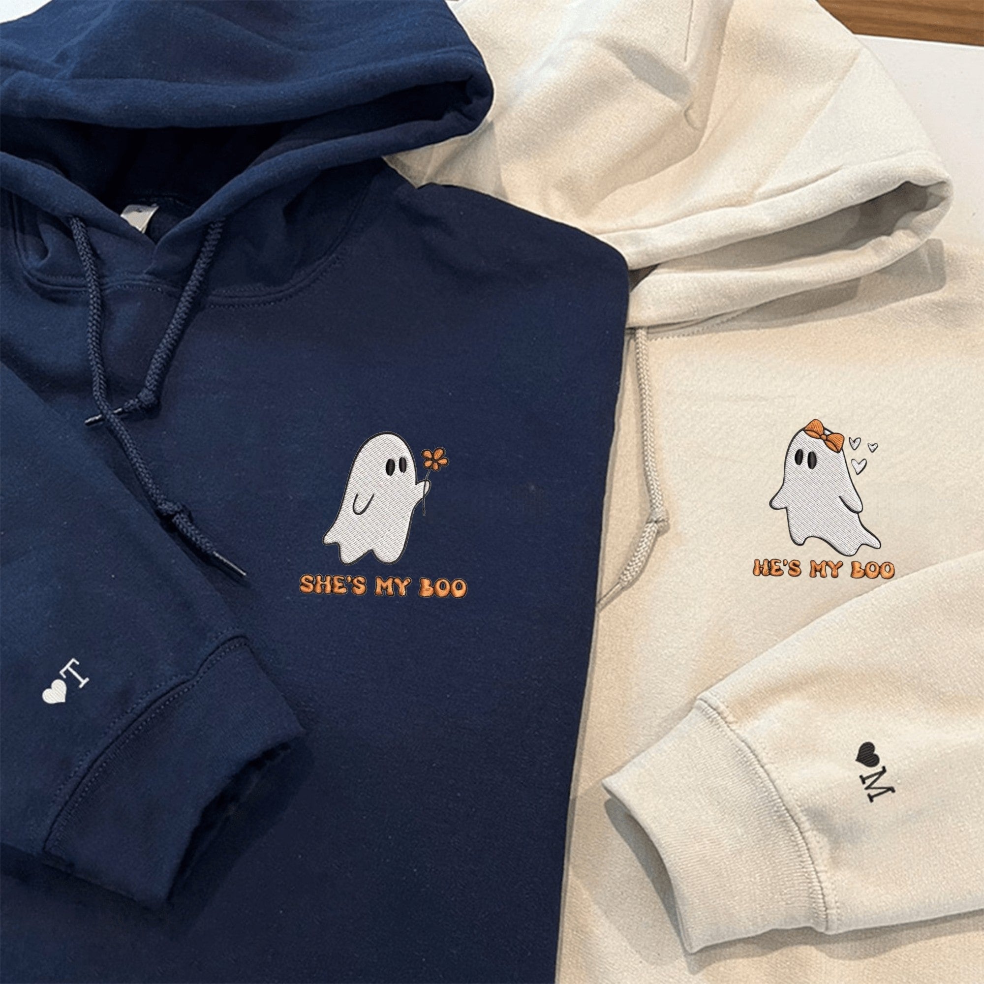 Cute partner hoodies with ghost couple design for custom anniversary gifts

