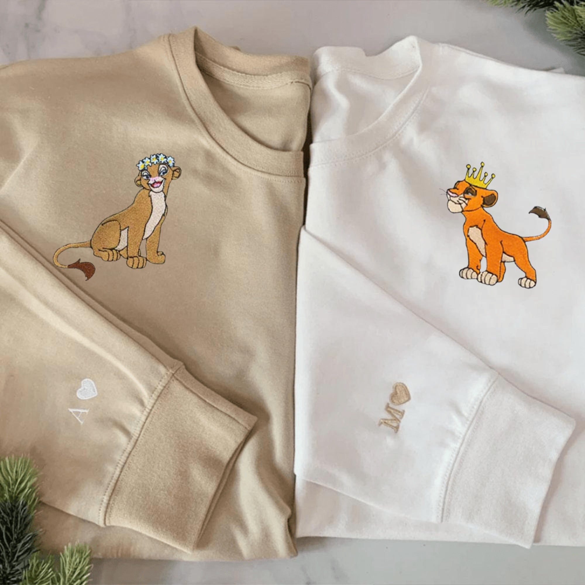 Lion King Simba and Nala embroidered couple hoodies

