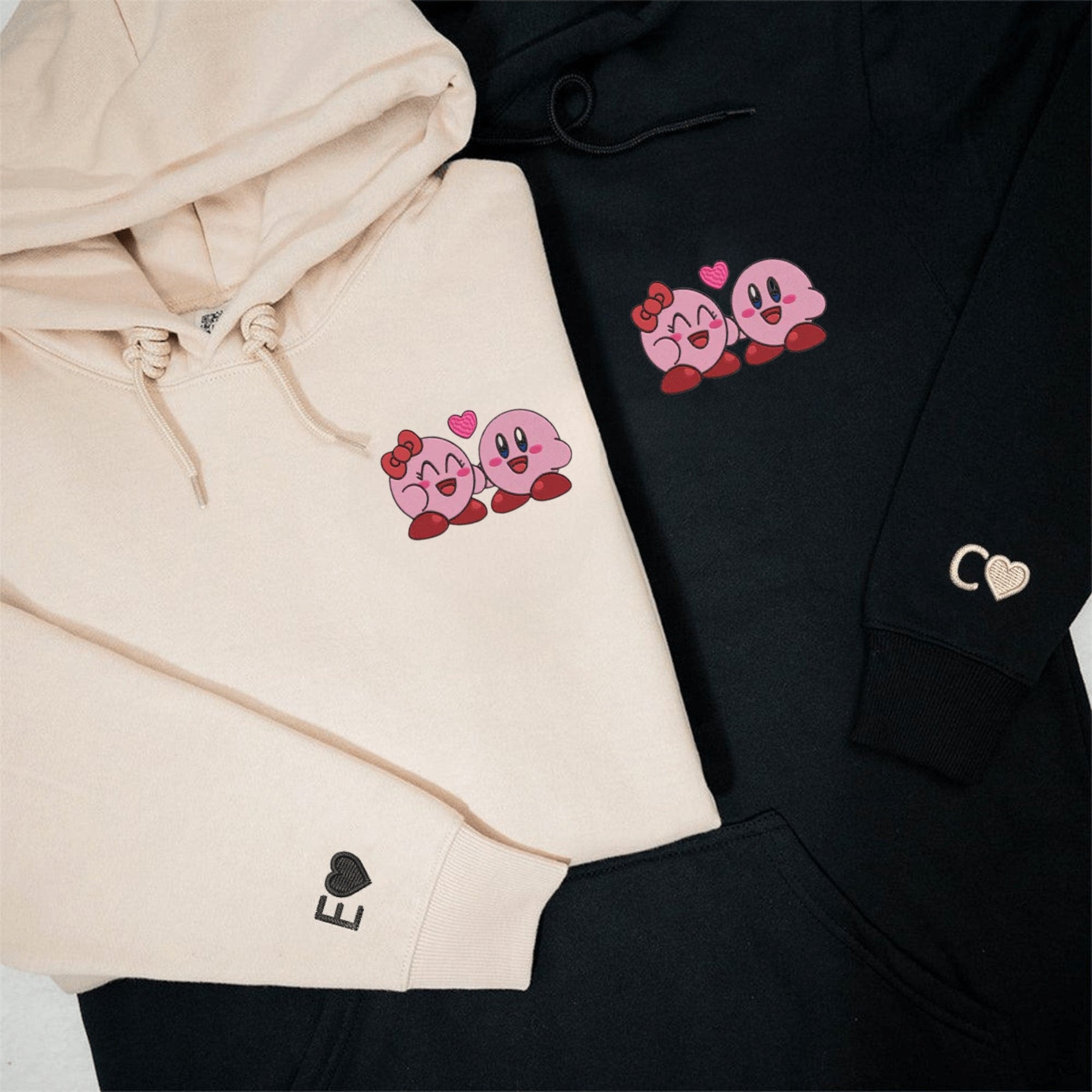 Adorable Kirby and partner hoodies for couples, featuring playful Kirby characters.

