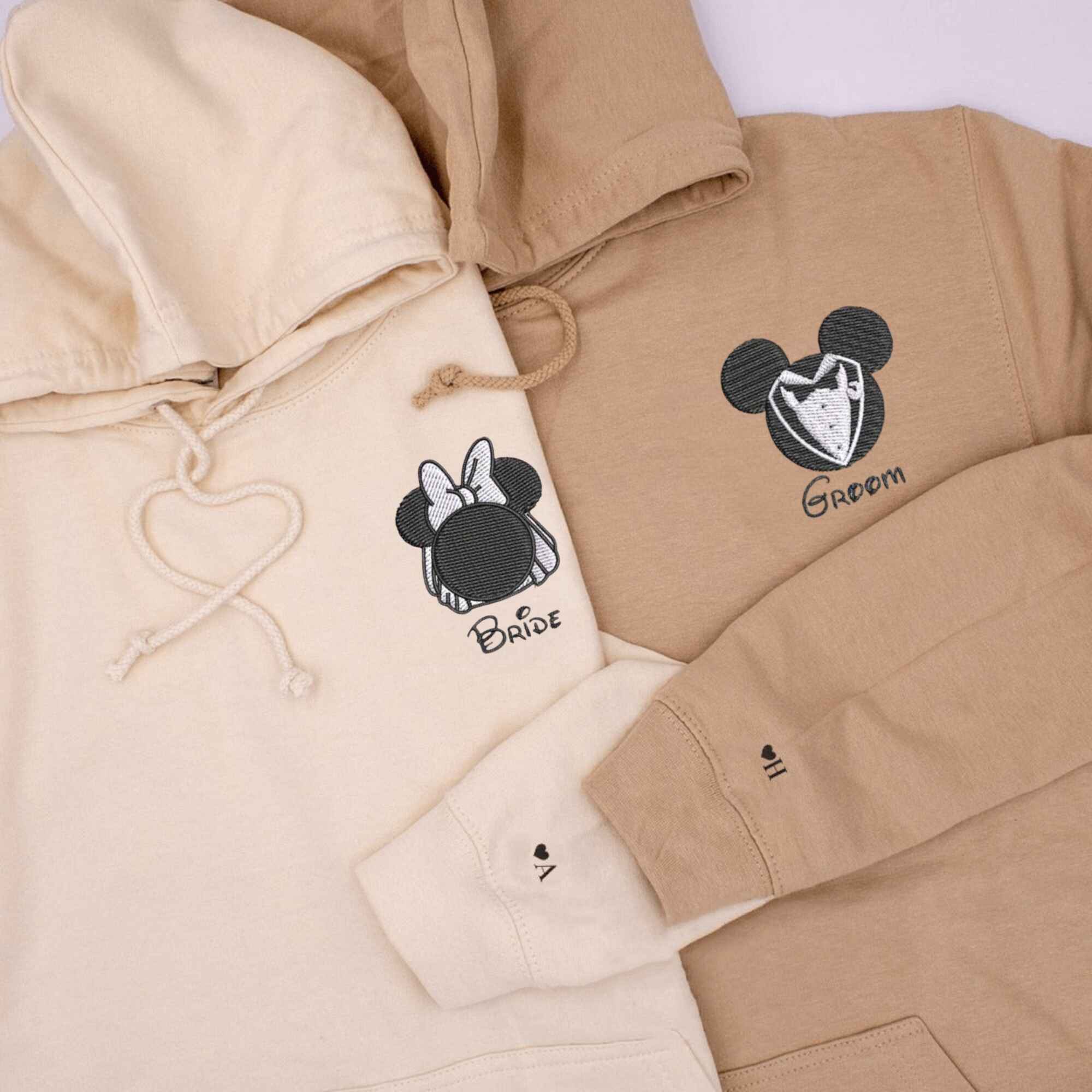 Matching Couple Hoodies with custom embroidered matching couple sweatshirts in Cartoon Mouse design.
